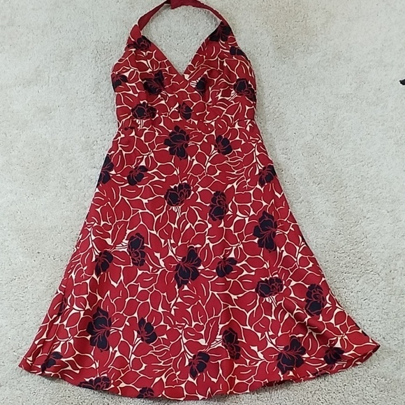 Ann Taylor~Size 2~Burgundy/Black Floral Silk Dress - Picture 8 of 11